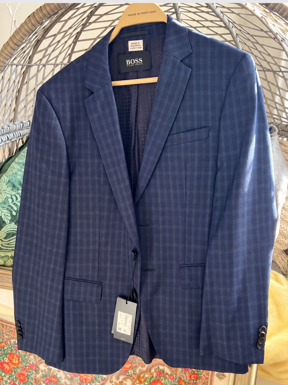 BOSS Navy Windowpane Plaid Blazer